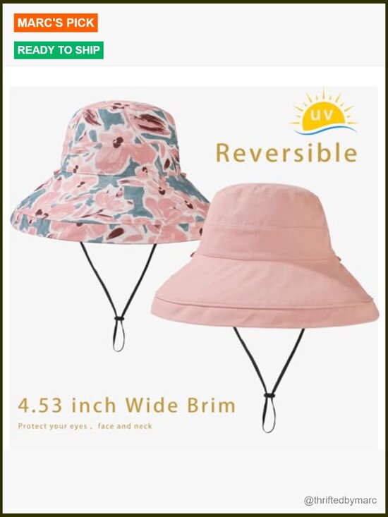 Wide Brim Reversible Bucket Hat UPF50+ Sun Protection Packable Cotton